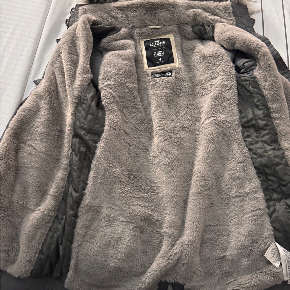 Hollister Heritage Collection Light Gray Faux Fur Coat